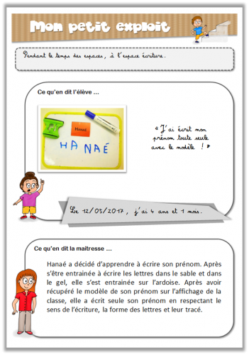 Carnet de suivi maternelle - Exemple observable